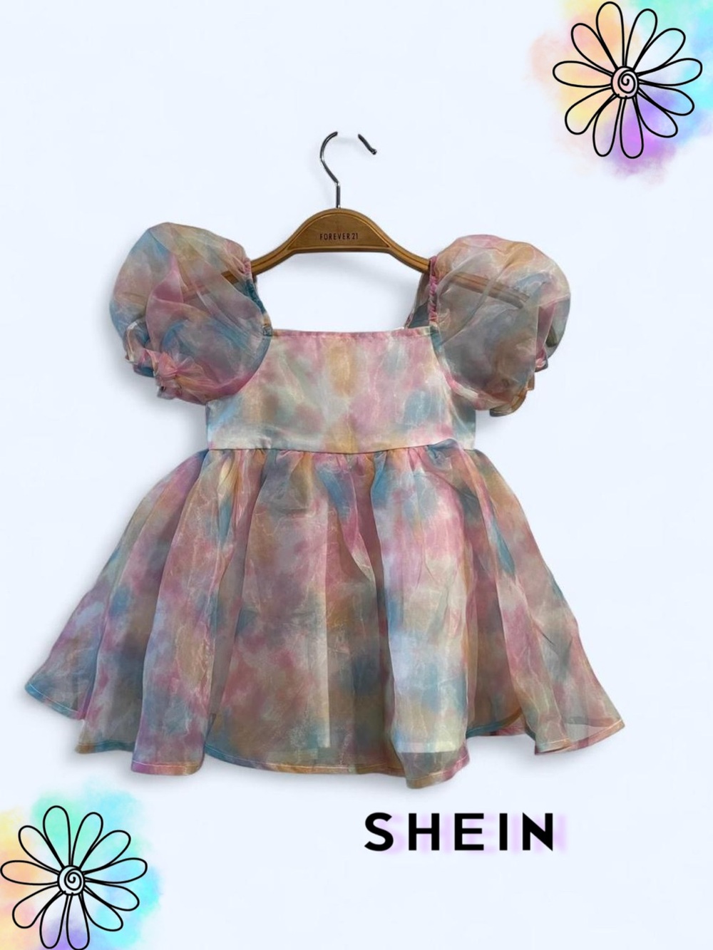 SHEIN Multicolor Puff Sleeve Dress